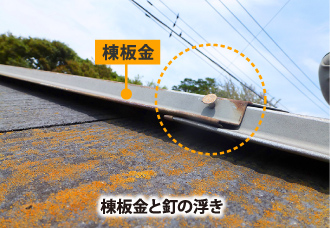 棟板金と釘の浮き