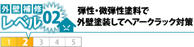 レベル02：弾性・微弾性塗料で外壁塗装してヘアークラック対策