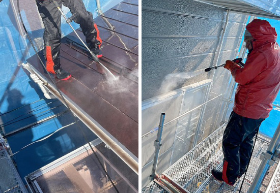 高圧洗浄の様子