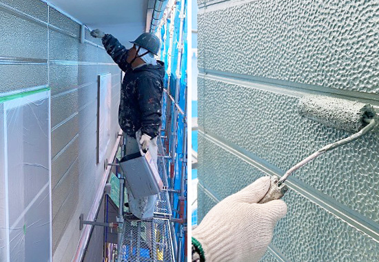 下塗り、仕上げ塗装の様子