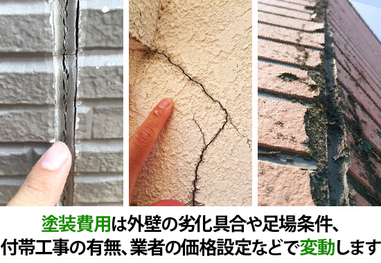 塗装費用は外壁の劣化具合や足場条件、付帯工事の有無、業者の価格設定などで変動します