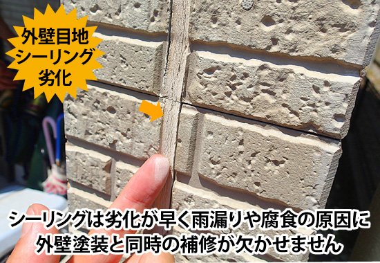 シーリングは劣化が早く雨漏りや腐食の原因に外壁塗装と同時の補修が欠かせません