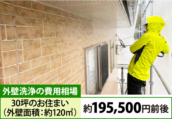 外壁洗浄の費用相場：30坪のお住まい（外壁面積：約120㎡）約195,500円前後