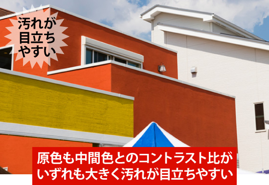 原色も中間色とのコントラスト比がいずれも大きく汚れが目立ちやすい