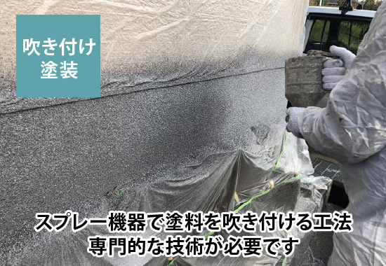 吹き付け塗装は、スプレー機器で塗料を吹き付ける工法で専門的な技術が必要です