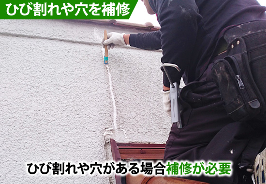 ひび割れや穴を補修